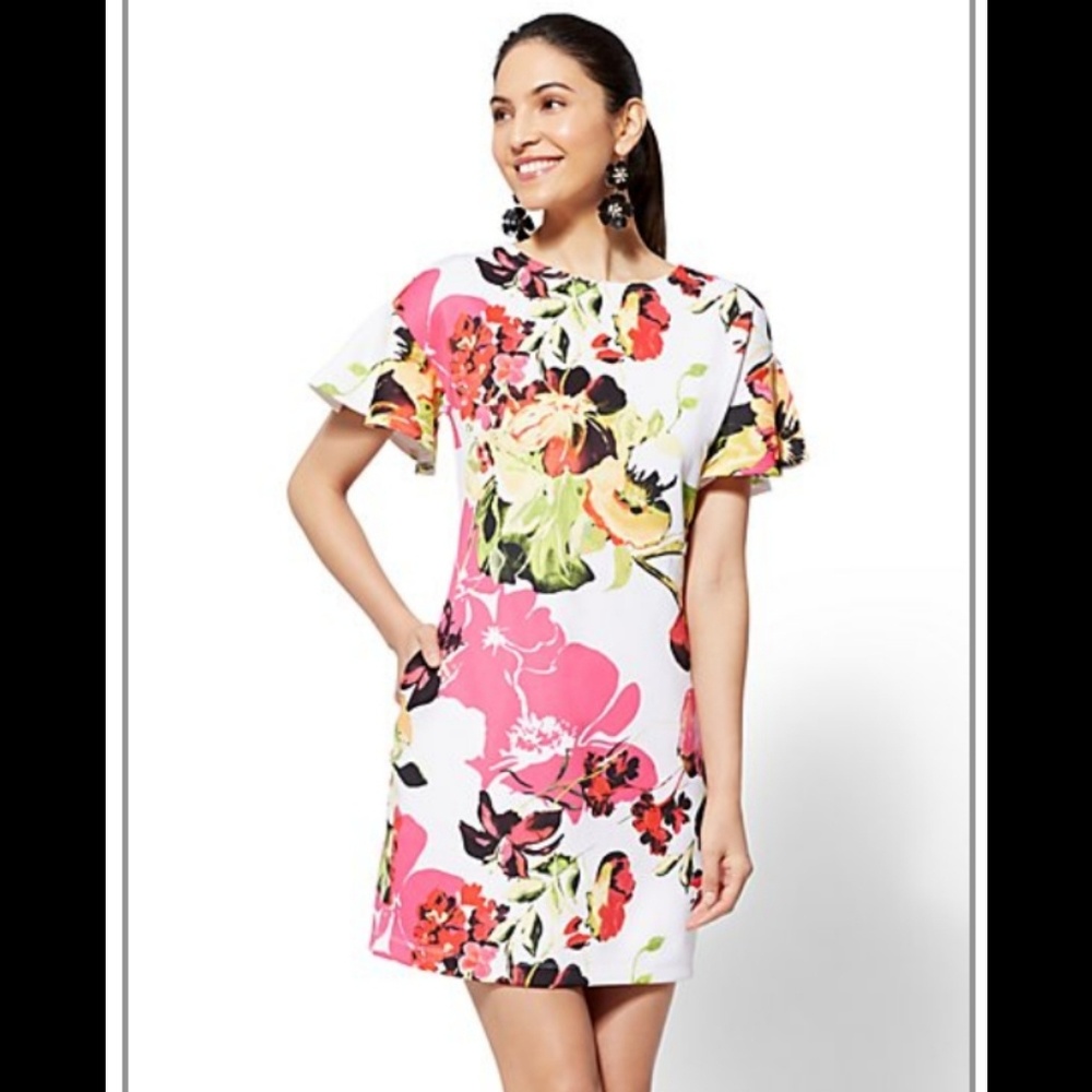 NWT-FLOUNCED-SLEEVE SHIFT DRESS - Size L
